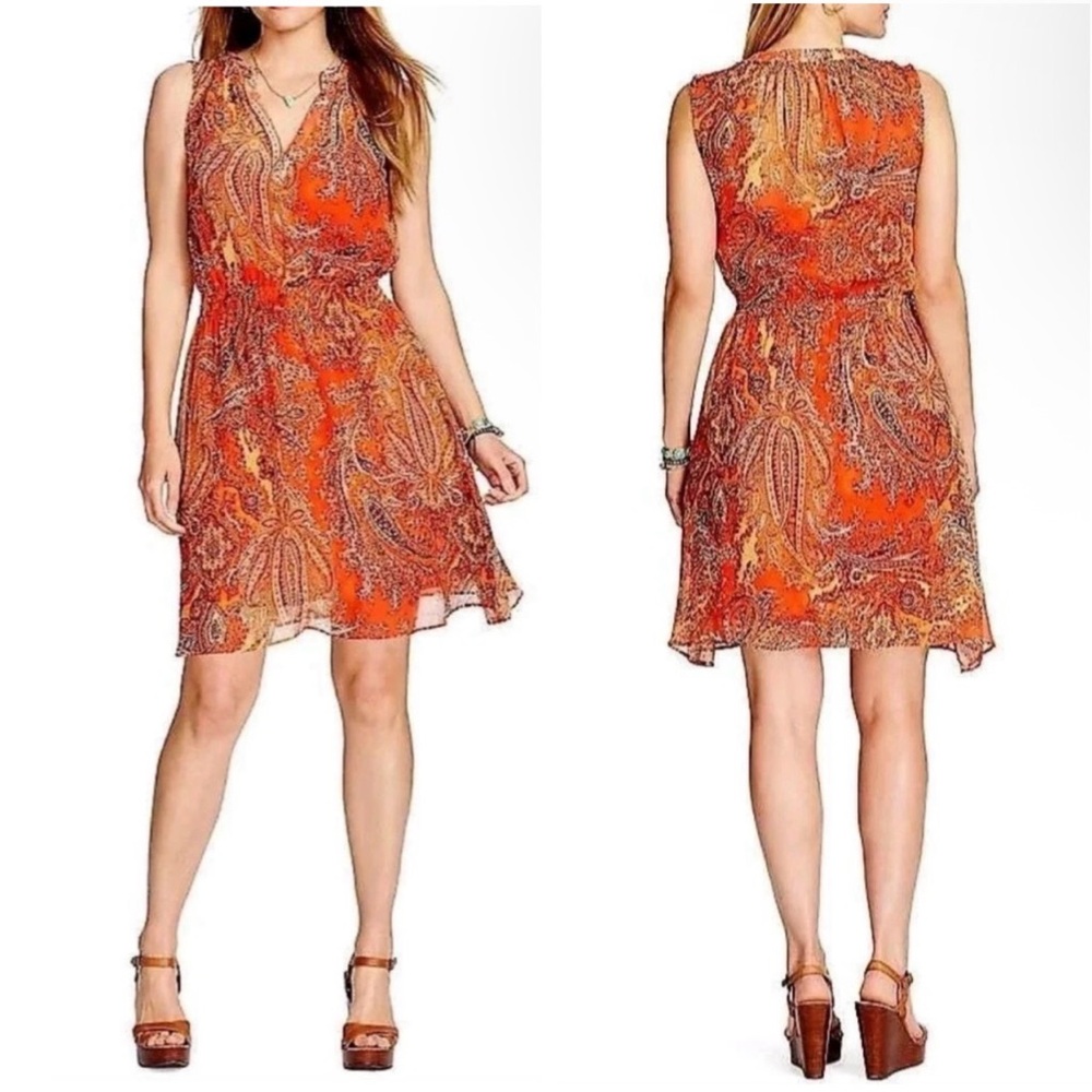Ralph Lauren Split Neck Chiffon
Smocked Waist Paisley Blouson Dress